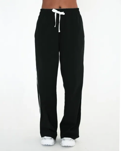 Rebody Active Rugby Piping Relaxed Wide Leg Pant In Black