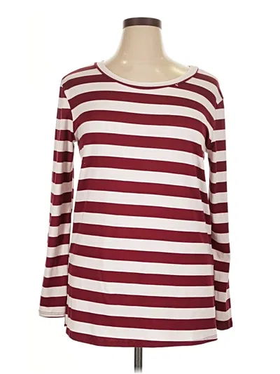 Pre-owned Reborn J Long Sleeve Top Burgundy Stripes Pattern Boatneck Tops