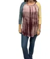 Reborn J Three Quarter Sleeve Top In Wine In Multi