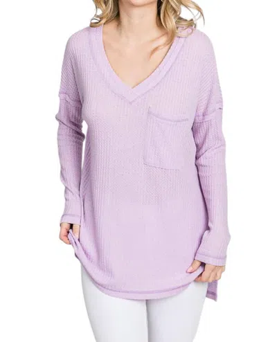 Reborn J Waffle Knit V-neck Long Sleeve T-shirt In Lilac In Blue