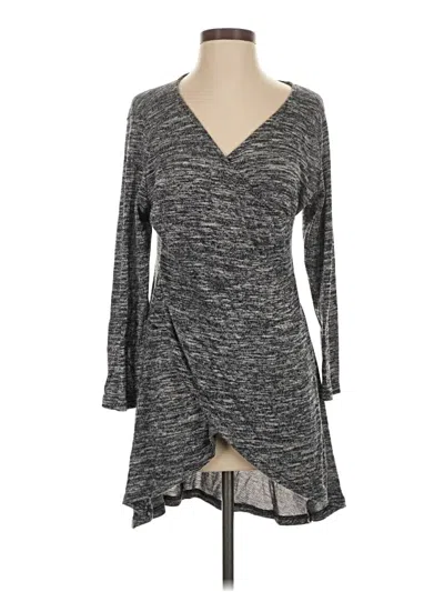 Pre-owned Reborn Long Sleeve Top Gray Plunge Neckline Tops