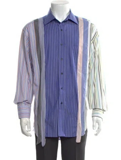 Pre-owned Rebuild By Needles Striped Long Sleeve Shirt In Blue