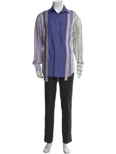 Pre-owned Rebuild By Needles Striped Long Sleeve Shirt In Blue