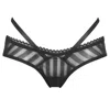 Reckless Wolf Women's Black Fierce Open Back Brief - Striped Mesh With Soft Strap Detail At The Back In Black