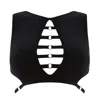 Reckless Wolf Women's Black Outlaw Crop - Lycra Crop Top With Cutout & Ring Detail In Black