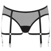 Reckless Wolf Women's Black Prey Backless Suspender Knicker - Mesh Hipster Brief With Cutout & Garters In Black