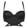 Reckless Wolf Women's Black Raw Longline Bra - Leopard Print, Padded Wired Bra With Cutouts & Strapping Details In Black