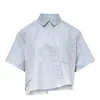 Re;code Asymmetrical Stripe Cropped Shirt In Blue