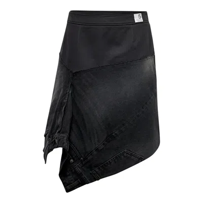 Re;code Asymmetrical Wrap Denim Skirt In Black