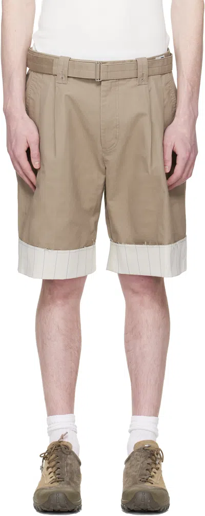 Re;code Beige Stripe Detailed Shorts In Sand