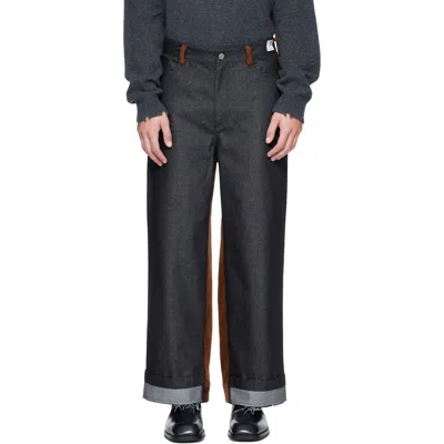 Re;code Black & Brown Corduroy-mixed Denim Jeans