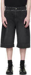 Re;code Black Raw Edge Denim Shorts In Black