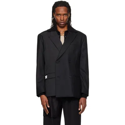 Re;code Gray Jacket-patched Double Blazer In Black