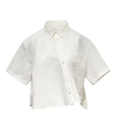 Re;code Seersucker Asymmetrical Cropped Shirt In White