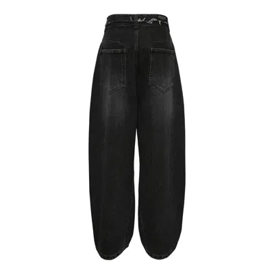 Re;code Waist Raw Edged Denim Pants In Black
