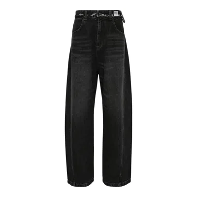 Re;code Waist Raw Edged Denim Pants In Black
