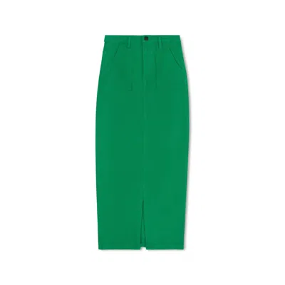 Recollection Brand Colored Midi Denim Skirt With Front Slit In Kelly Green