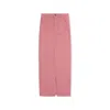 Recollection Brand Colored Midi Denim Skirt With Front Slit In Summer Pink