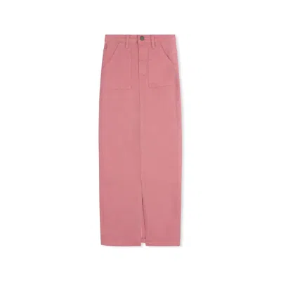 Recollection Brand Colored Midi Denim Skirt With Front Slit In Summer Pink In Multi