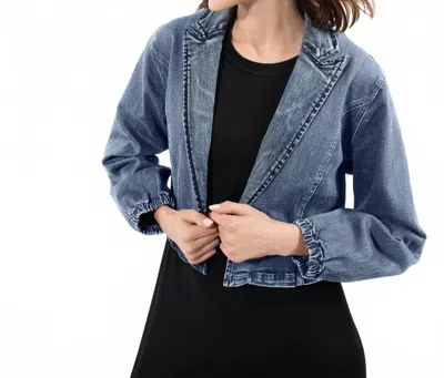 Recollection Brand Cropped Denim Blazer In Dark Denim