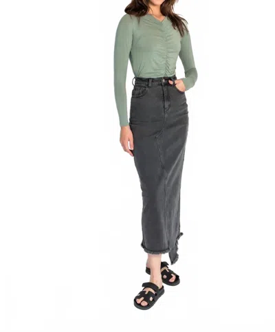 Recollection Brand Frayed Hem Asymmetrical Stretch Denim Maxi Skirt In Grey Wash