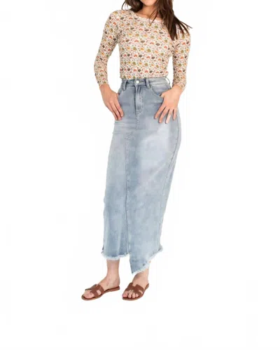 Recollection Brand Frayed Hem Asymmetrical Stretch Denim Maxi Skirt In Light Wash
