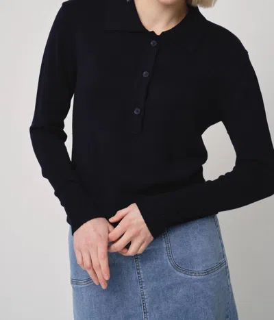 Recollection Brand Knit Polo Top In Dark Navy