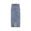Recollection Brand Women's Button Front Stretch Denim Midi Skirt In Dark Blue Denim