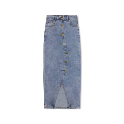 Recollection Brand Women's Button Front Stretch Denim Midi Skirt In Dark Blue Denim