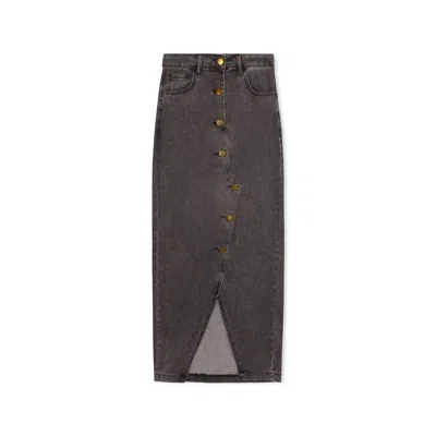Recollection Brand Women's Button Front Stretch Denim Midi Skirt In Grey Wash
