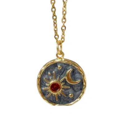 Recreation Jewels Women's Blue / Red / Gold Chloe's Sun & Moon Pendant Necklace
