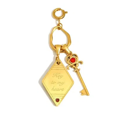 Recreation Jewels Women's Gold / Red The Key To My Heart Charm In Gold