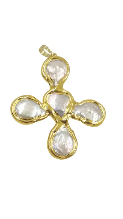 Recreation Jewels Women's Gold / White Daisy's Cross Necklace In Multi