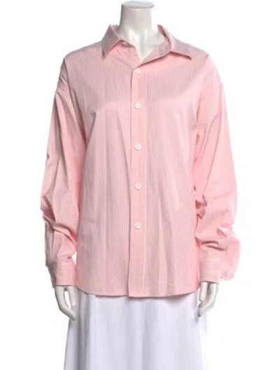 Pre-owned Recreational Habits Striped Long Sleeve Button-up Top In Pink