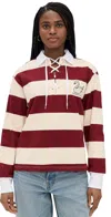 Recreational Habits Striped Rugby Full Length Shirt Burgundy In Burgundy