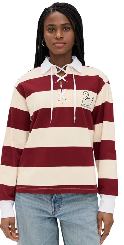 Recreational Habits Striped Rugby Full Length Shirt Burgundy In Purple