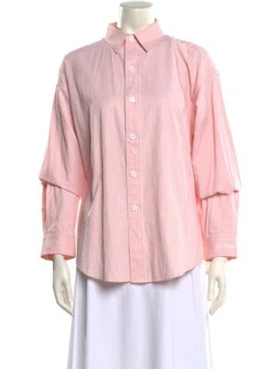 Pre-owned Recreational Habits Striped Three-quarter Sleeve Button-up Top In Pink
