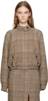 RECTO BEIGE CHECK HARRINGTON BOMBER JACKET