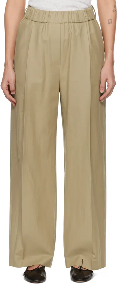 Recto Beige Contrast Back Banding Wide Trousers In Beige Khaki