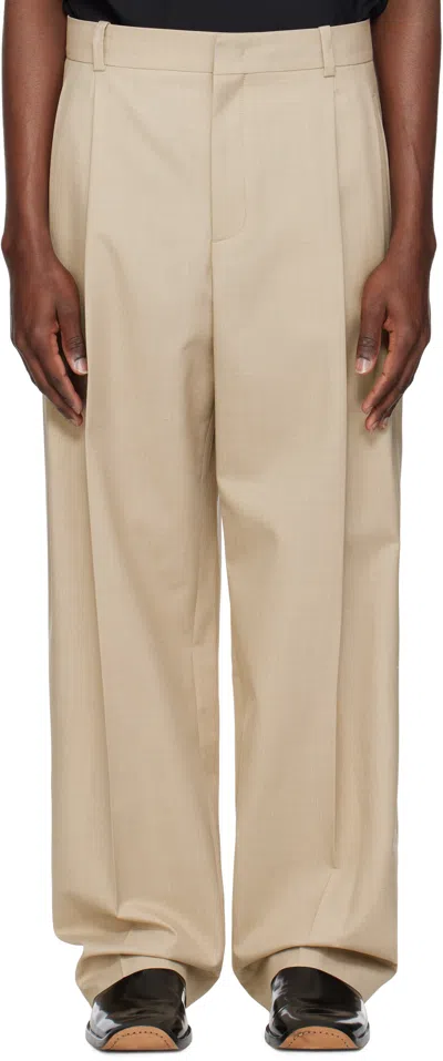 Recto Beige Double Pleated Wide Trousers In Se