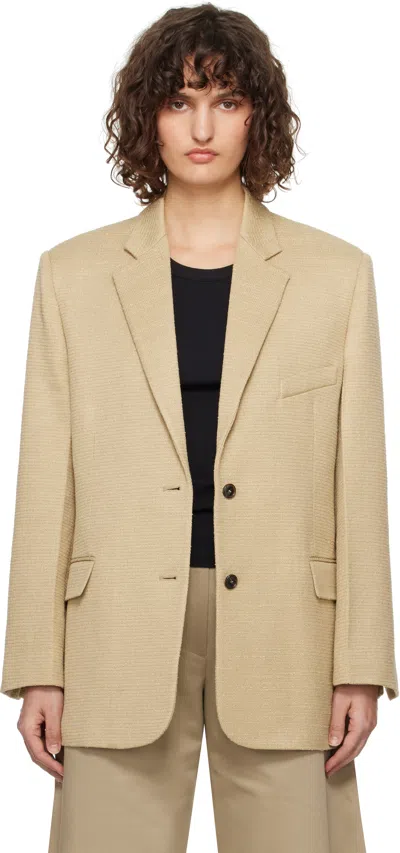 Recto Beige Oversize Single Breasted Tweed Blazer In Khaki Biege