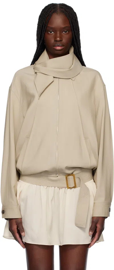 Recto Beige Scarf Detail Harrington Jacket In Sepia Beige
