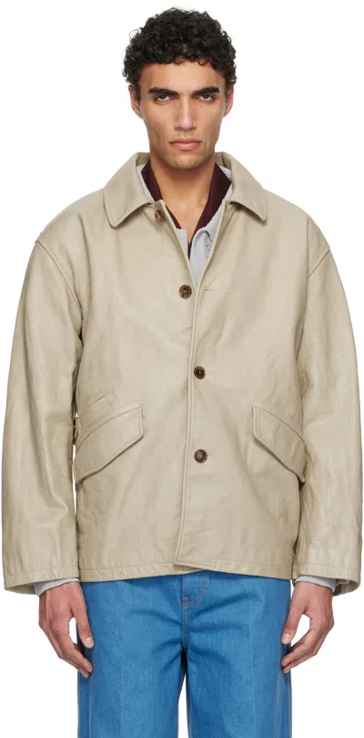 Recto Beige Vintage Washing Leather Chore Jacket In Ek
