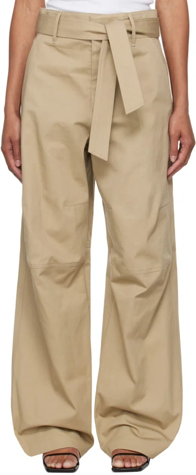 Recto Beige Worker Trousers In Sepia Grey