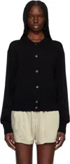 Recto Black Crewneck Sheer Knit Cardigan In Black