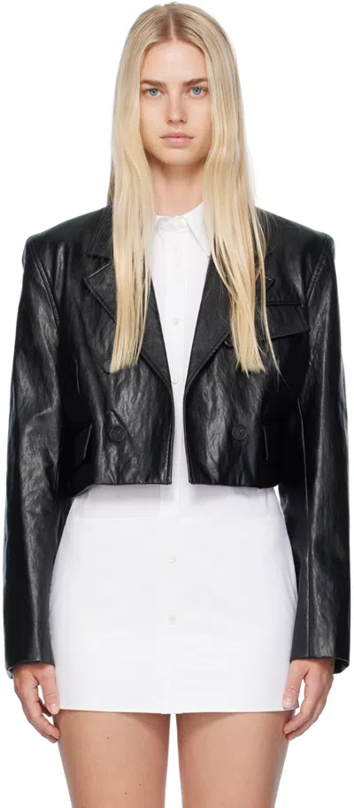 Recto Black Cropped Faux-leather Jacket