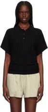 Recto Black Dolman Sleeves Knit Polo In Black