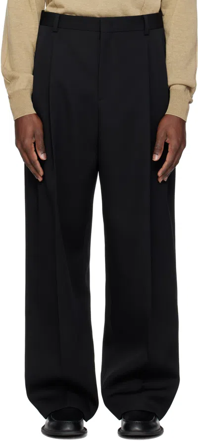 Recto Black Double Pleated Wide Trousers In Bk