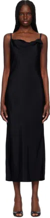 Recto Black Drapery Neckline Slip Midi Dress In Black