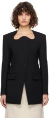 Recto Black Rc Signature Curved Neck Long Blazer In Black
